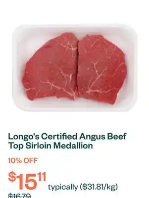 Voilà Longo's Certified Angus Beef Top Sirloin Medallion offer