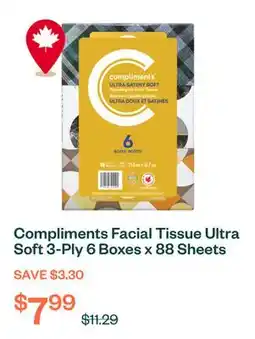Voilà Compliments Facial Tissue Ultra Soft 3-Ply 6 Boxes x 88 Sheets offer