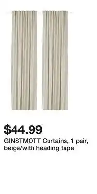 IKEA GINSTMOTT Curtains, 1 pair, beige/with heading tape offer