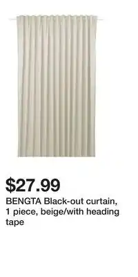 IKEA BENGTA Black-out curtain, 1 piece, beige/with heading tape offer