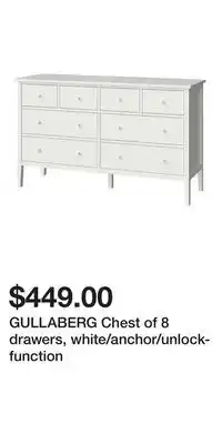 IKEA GULLABERG Chest of 8 drawers, white/anchor/unlock-function offer