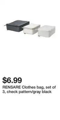 IKEA RENSARE Clothes bag, set of 3, check pattern/gray black offer