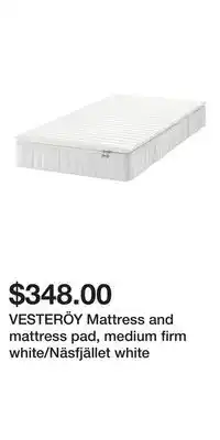 IKEA VESTERÖY Mattress and mattress pad, medium firm white/Näsfjället white offer