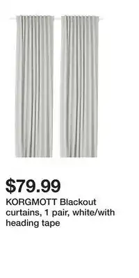 IKEA KORGMOTT Blackout curtains, 1 pair, white/with heading tape offer