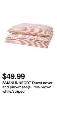 IKEA SMÅNUNNEÖRT Duvet cover and pillowcase(s), red-brown white/striped offer