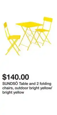 IKEA SUNDSÖ Table and 2 folding chairs, outdoor bright yellow/bright yellow offer
