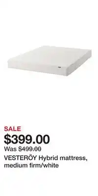 IKEA VESTERÖY Hybrid mattress, medium firm/white offer