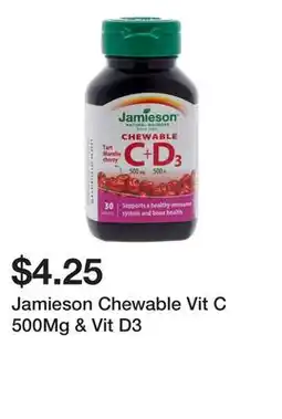 Dollarama Jamieson Chewable Vit C 500Mg & Vit D3 offer