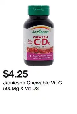 Dollarama Jamieson Chewable Vit C 500Mg & Vit D3 offer