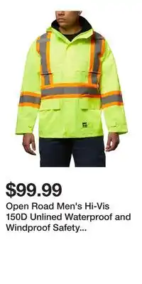 Mark's Open Road Men's Hi-Vis 150D Unlined Waterproof and Windproof Safety Rain Jacket offer