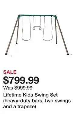 TSC Stores Lifetime Kids Swing Set (heavy-duty bars, two swings and a trapeze) offer