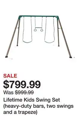 TSC Stores Lifetime Kids Swing Set (heavy-duty bars, two swings and a trapeze) offer
