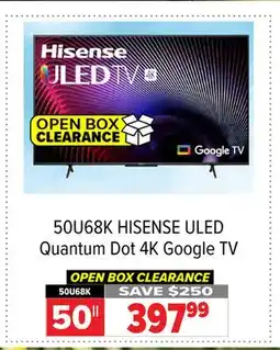 2001 Audio Video 50U68K HISENSE ULED Quantum Dot 4K Google TV offer