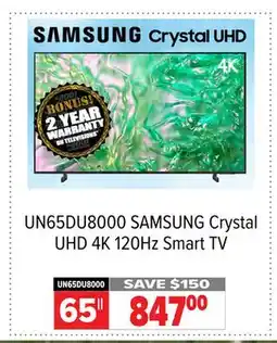 2001 Audio Video SAMSUNG 65 Crystal UHD 4K 120Hz Smart TV offer