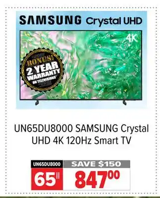 2001 Audio Video SAMSUNG 65 Crystal UHD 4K 120Hz Smart TV offer