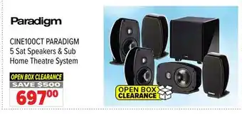 2001 Audio Video CINE100CT PARADIGM 5 Sat Speakers & Sub Home Theatre System offer