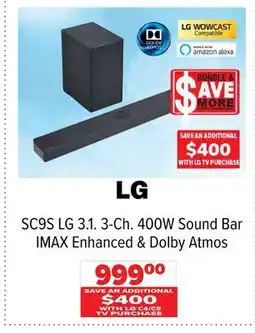2001 Audio Video SC9S LG 3.1. 3-Ch. 400W Sound Bar IMAX Enhanced & Dolby Atmos offer