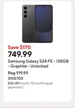 Staples Samsung Galaxy S24 FE - 128GB - Graphite - Unlocked offer