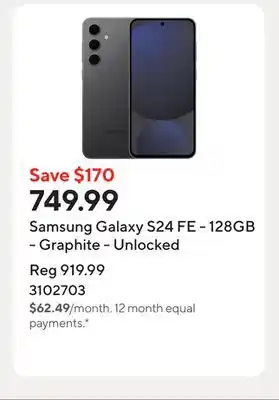 Staples Samsung Galaxy S24 FE - 128GB - Graphite - Unlocked offer