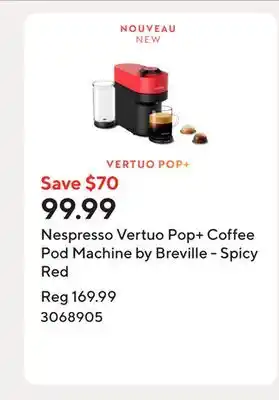 Staples Nespresso Vertuo Pop+ Coffee Pod Machine by Breville - Spicy Red offer