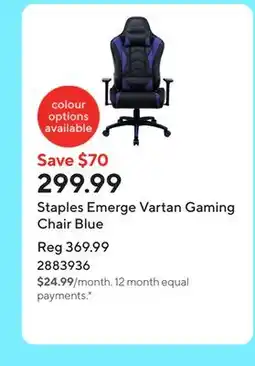 Staples Staples Emerge Vartan Gaming Chair Blue offer
