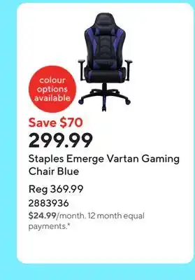 Staples Staples Emerge Vartan Gaming Chair Blue offer