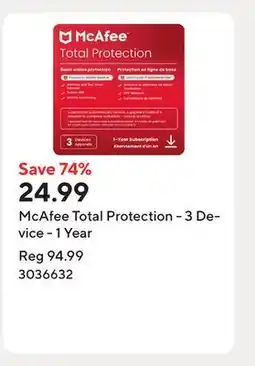Staples McAfee Total Protection - 3 Device - 1 Year offer