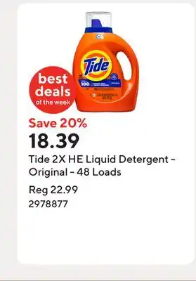 Staples Tide 2X HE Liquid Detergent - Original - 48 Loads offer