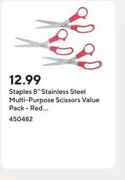 Staples Staples 8 Stainless Steel Multi-Purpose Scissors Value Pack - Red - 3 Pack offer