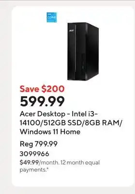 Staples Acer Desktop - Intel i3-14100/512GB SSD/8GB RAM/Windows 11 Home offer