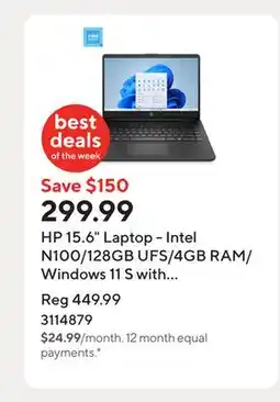 Staples HP 15.6 Laptop - Intel N100/128GB UFS/4GB RAM/Windows 11 S with 1-year of Microsoft 365 offer