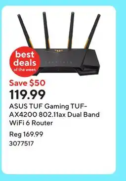 Staples ASUS TUF Gaming TUF-AX4200 802.11ax Dual Band WiFi 6 Router offer