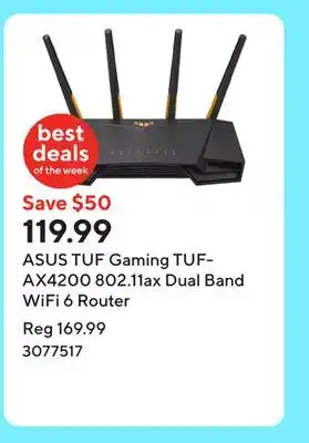 Staples ASUS TUF Gaming TUF-AX4200 802.11ax Dual Band WiFi 6 Router offer