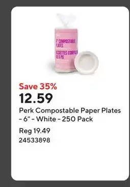 Staples Perk Compostable Paper Plates - 6 - White - 250 Pack offer