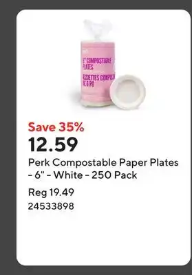 Staples Perk Compostable Paper Plates - 6 - White - 250 Pack offer