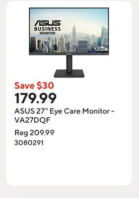 Staples ASUS 27 Eye Care Monitor - VA27DQF offer