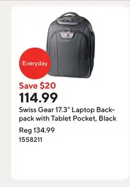 Staples Swiss Gear 17.3 Laptop Backpack with Tablet Pocket, Black offer