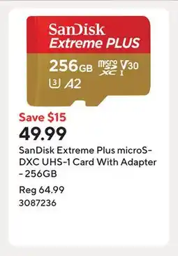 Staples SanDisk Extreme Plus microSDXC UHS-1 Card With Adapter - 256GB offer