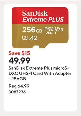Staples SanDisk Extreme Plus microSDXC UHS-1 Card With Adapter - 256GB offer