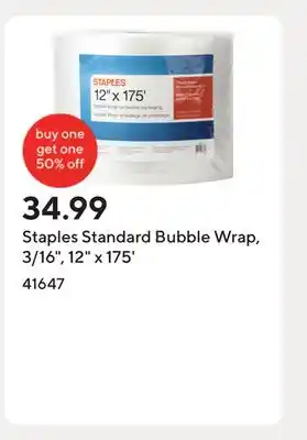 Staples Staples Standard Bubble Wrap, 3/16, 12 x 175' offer