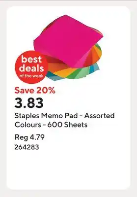 Staples Staples Memo Pad - Assorted Colours - 600 Sheets offer