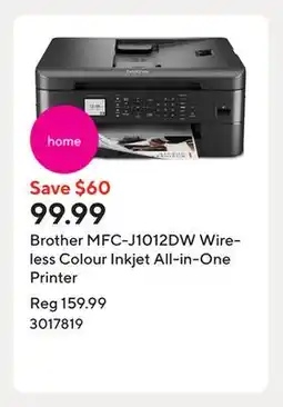 Staples Brother MFC-J1012DW Wireless Colour Inkjet All-in-One Printer offer