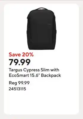 Staples Targus Cypress Slim with EcoSmart 15.6 Backpack offer