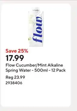 Staples Flow Cucumber/Mint Alkaline Spring Water - 500ml - 12 Pack offer