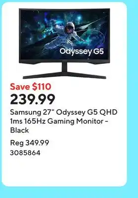 Staples Samsung 27 Odyssey G5 QHD 1ms 165Hz Gaming Monitor - Black offer