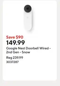 Staples Google Nest Doorbell Wired - 2nd Gen - Snow offer