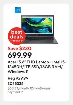 Staples Acer 15.6 FHD Laptop - Intel i5-12450H/1TB SSD/16GB RAM/Windows 11 offer
