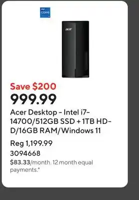 Staples Acer Desktop - Intel i7-14700/512GB SSD + 1TB HDD/16GB RAM/Windows 11 offer