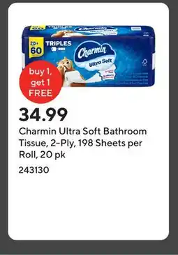 Staples Charmin Ultra Soft Bathroom Tissue, 2-Ply, 198 Sheets per Roll, 20 pk offer