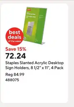 Staples Staples Slanted Acrylic Desktop Sign Holders, 8 1/2 x 11, 4 Pack offer